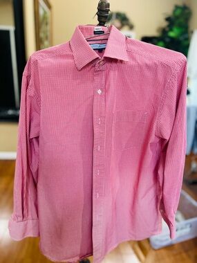 Tommy Hilfiger Men's Red Micro-Check Dress Shirt